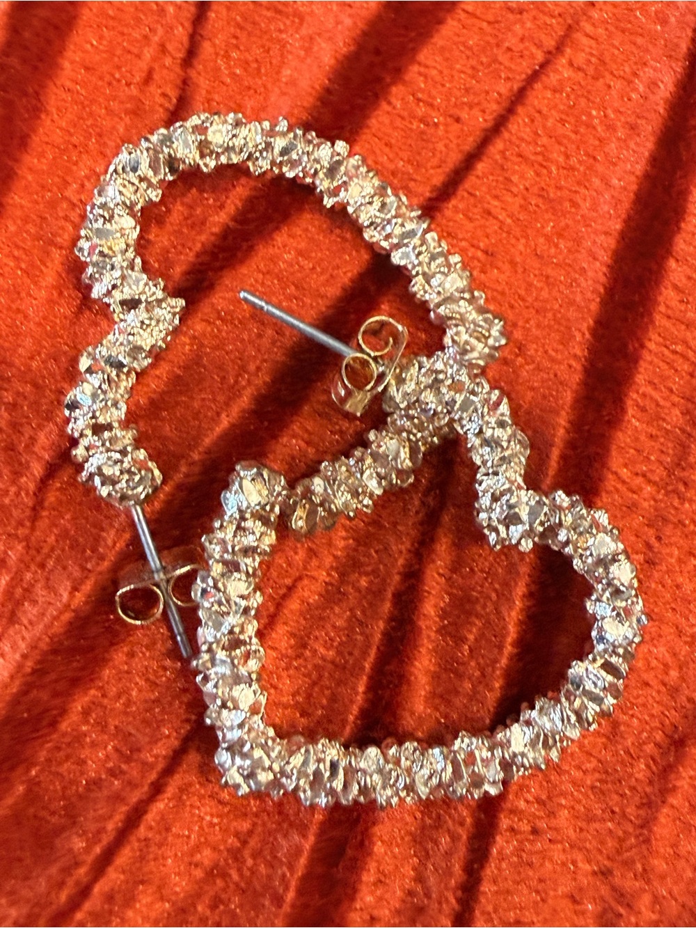 Gold Heart-Shaped Crystal Hoop Earrings - Women's Jewelry